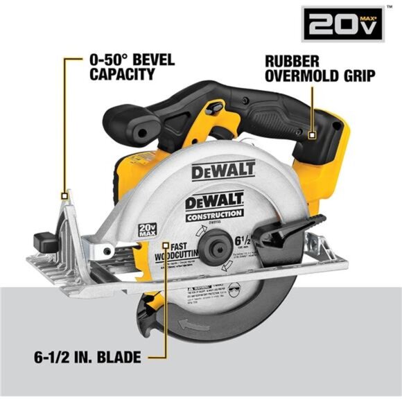 20V MAX Circular Saw,6-1/2-Inch Blade,460 MWO Engine,0-50Degree Bevel Capability - Picture 2 of 7